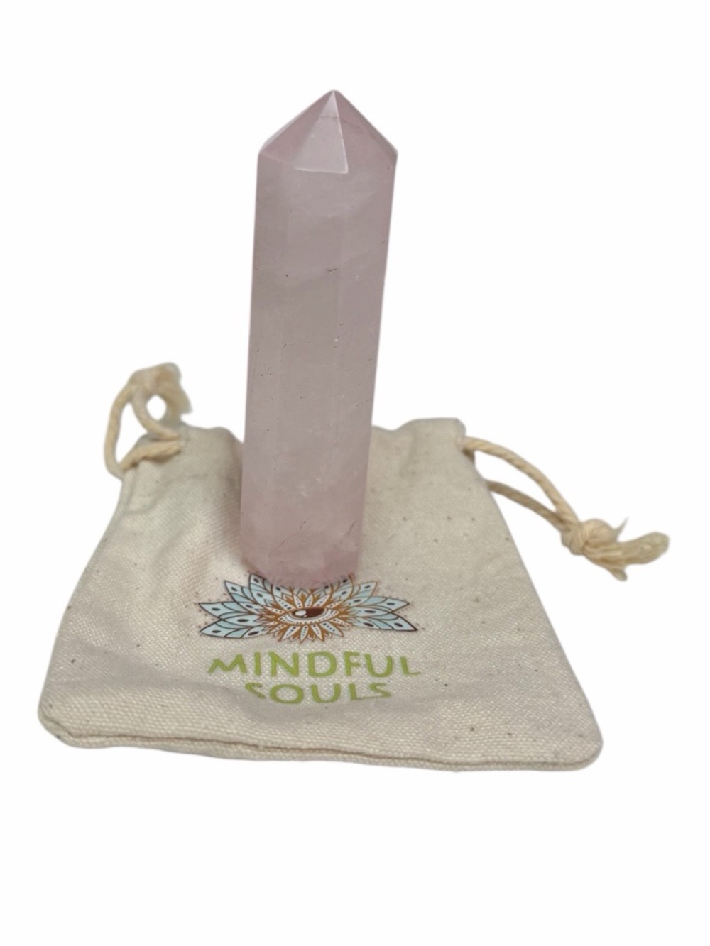 Mindful Souls Rose Quartz ~3” Crystal Point Tower Wand  New/In Branded Pouch